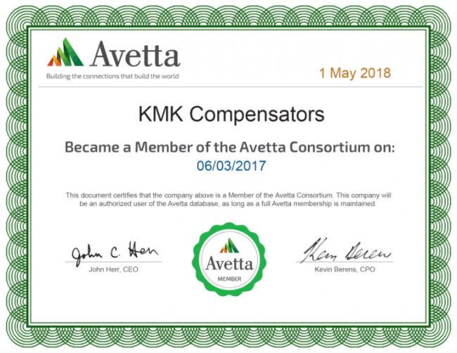 Certificate of Avetta Membership Certificate showing our membership of the Avetta Consortium