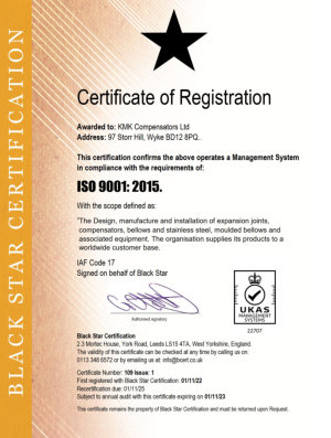 ISO9001:2015 certificate published by Black Star Certifications Thumbnail of ISO9001:2015 certificate - click to download